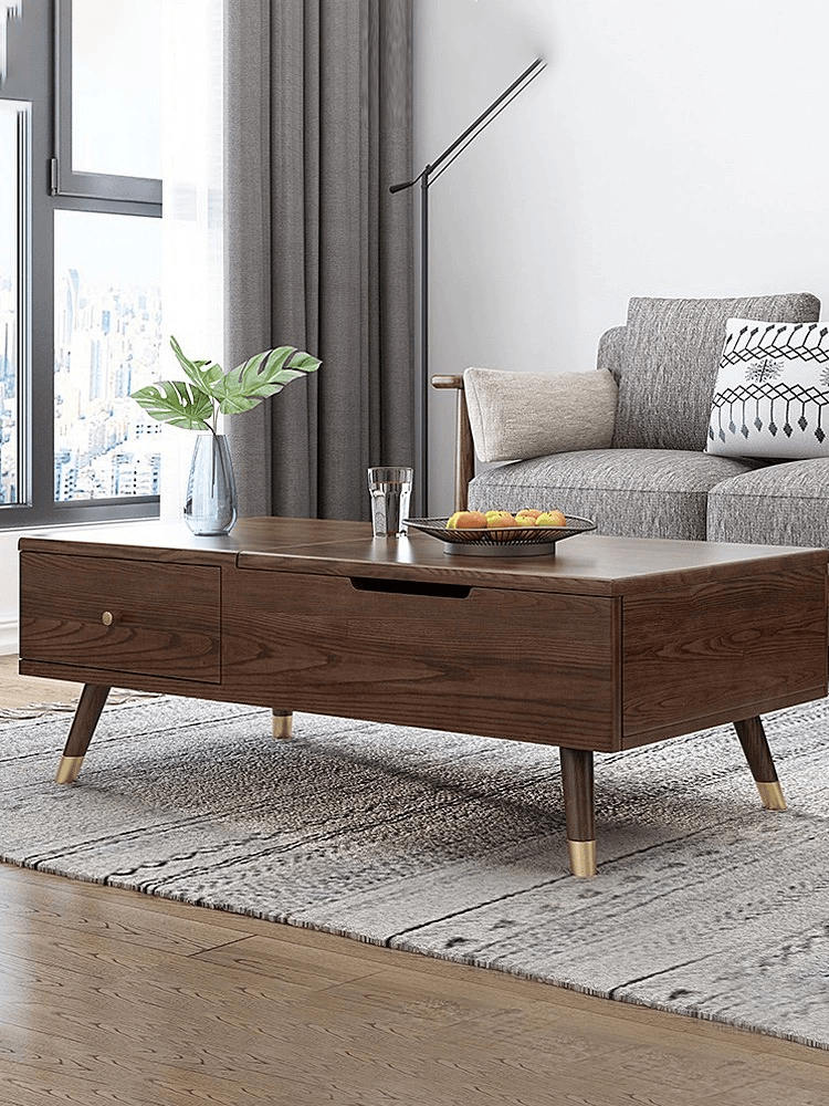 茶几 白蜡木/胡桃木 1.05米.1.2米 胡桃色纯实木家具