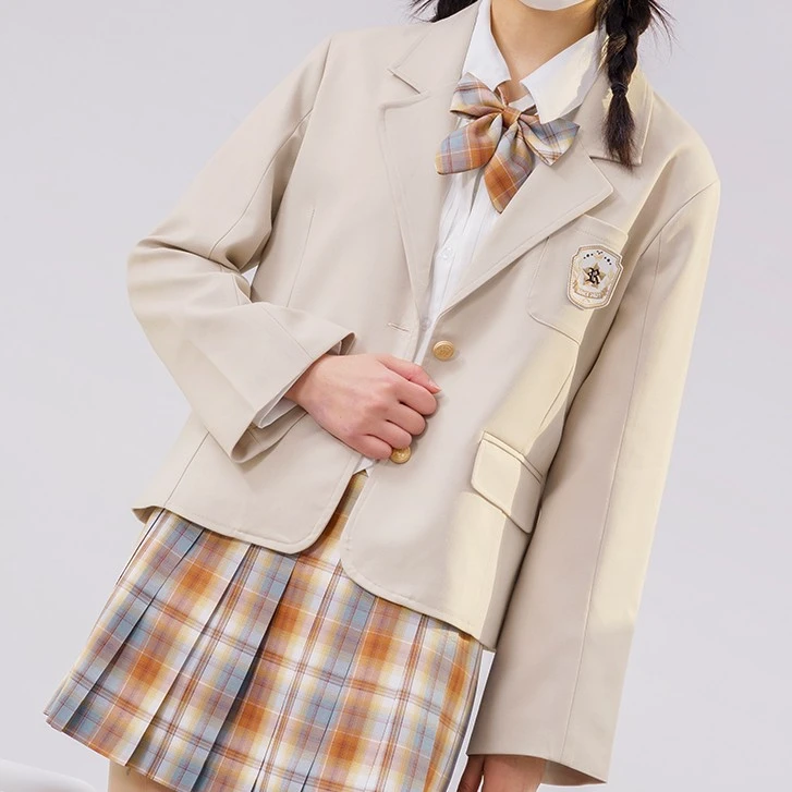小礼学院~瞳福掌柜原创学院风浅咖茶色西服显白 JK制服格裙上衣