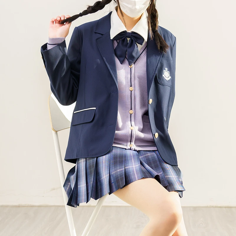 圣阑女高~瞳福掌柜原创学院风深蓝绀色西服显白 JK制服格裙上衣