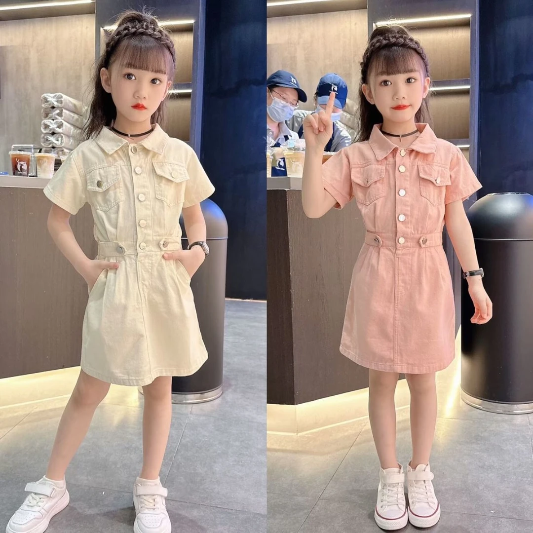 【2024新款】女童连衣裙夏季洋气儿童夏装学院风短袖工装裙子科学