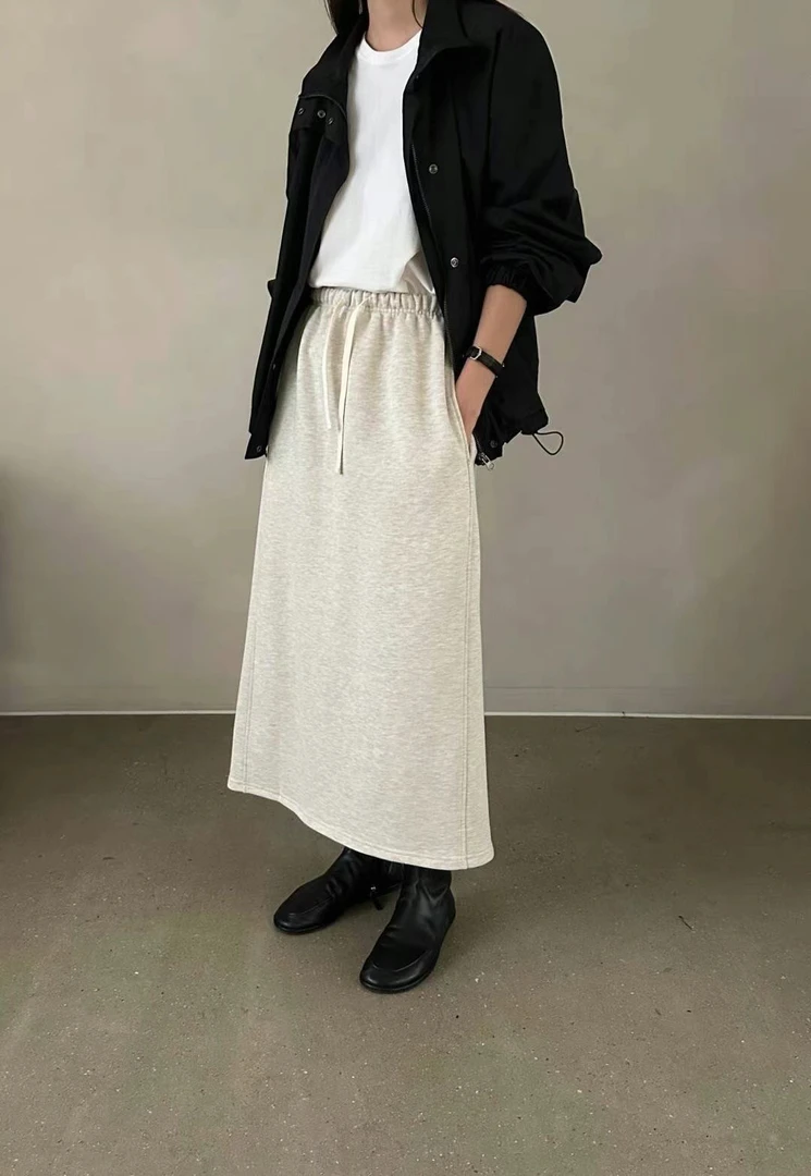 东大门la后开叉抽绳中长卫裙（不支持退换）