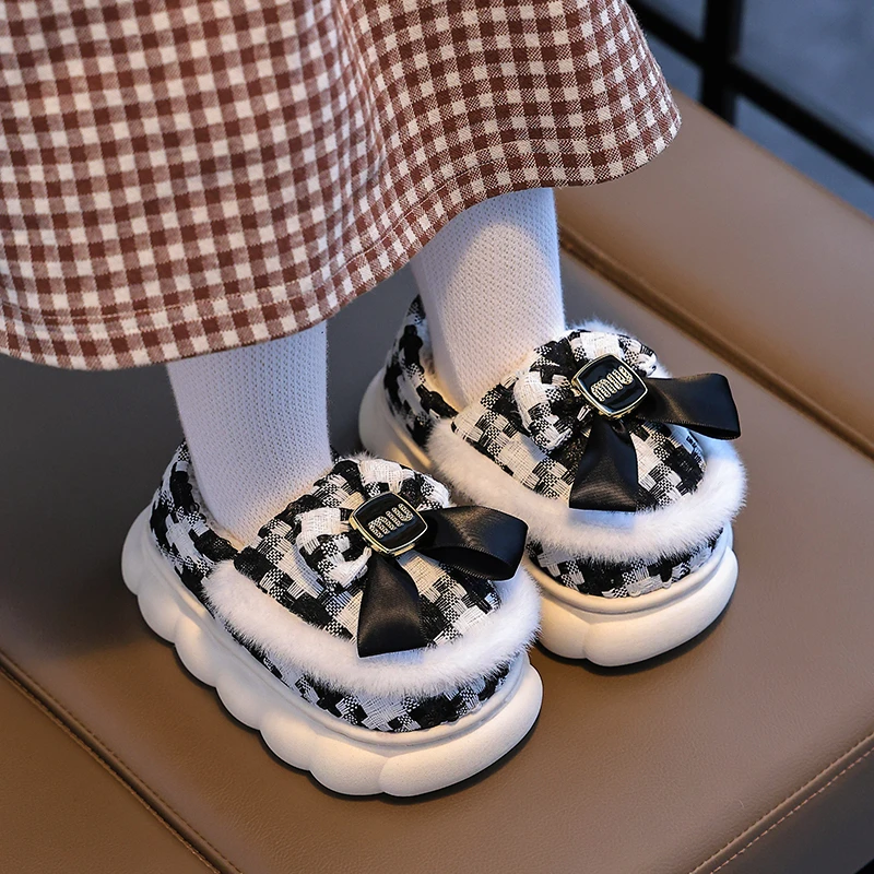 儿童棉拖鞋包跟女童冬季室内防滑保暖棉鞋女宝宝中大童亲子毛拖鞋