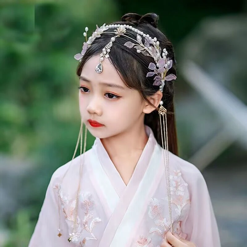 女童汉服头饰发箍中国风超仙古装发饰古风拍照汉元素流苏步摇发饰