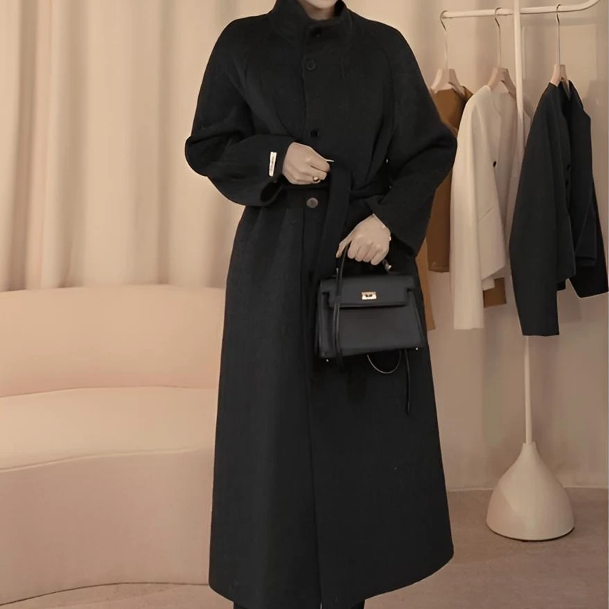 【US专属】655百搭大衣设计师双面呢翻领宽松毛呢长款秋冬23309