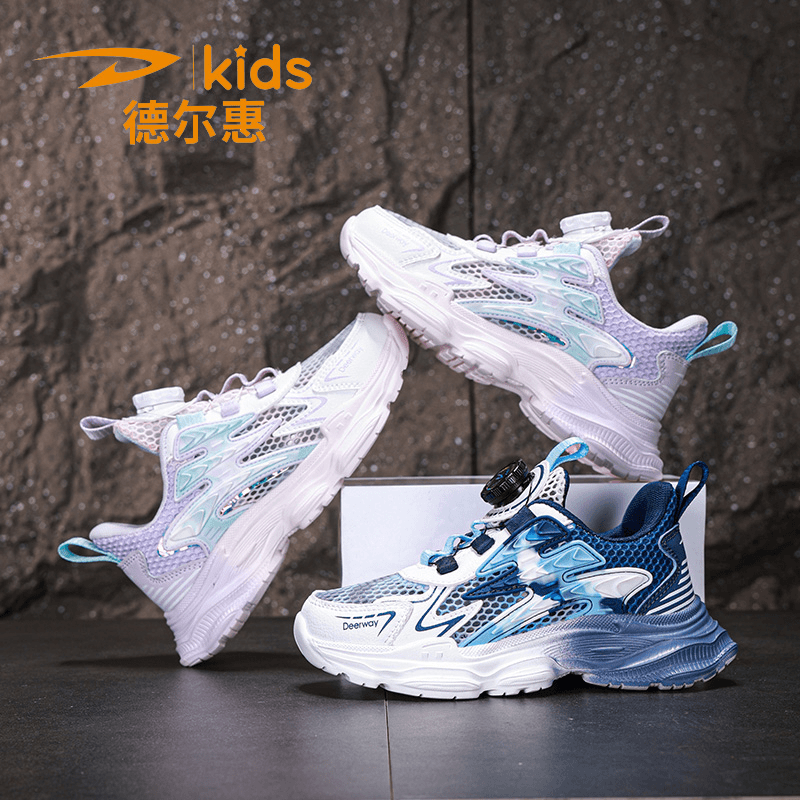 德尔惠男童运动鞋2024春季新款女童单网跑步鞋中大童软底儿童跑鞋