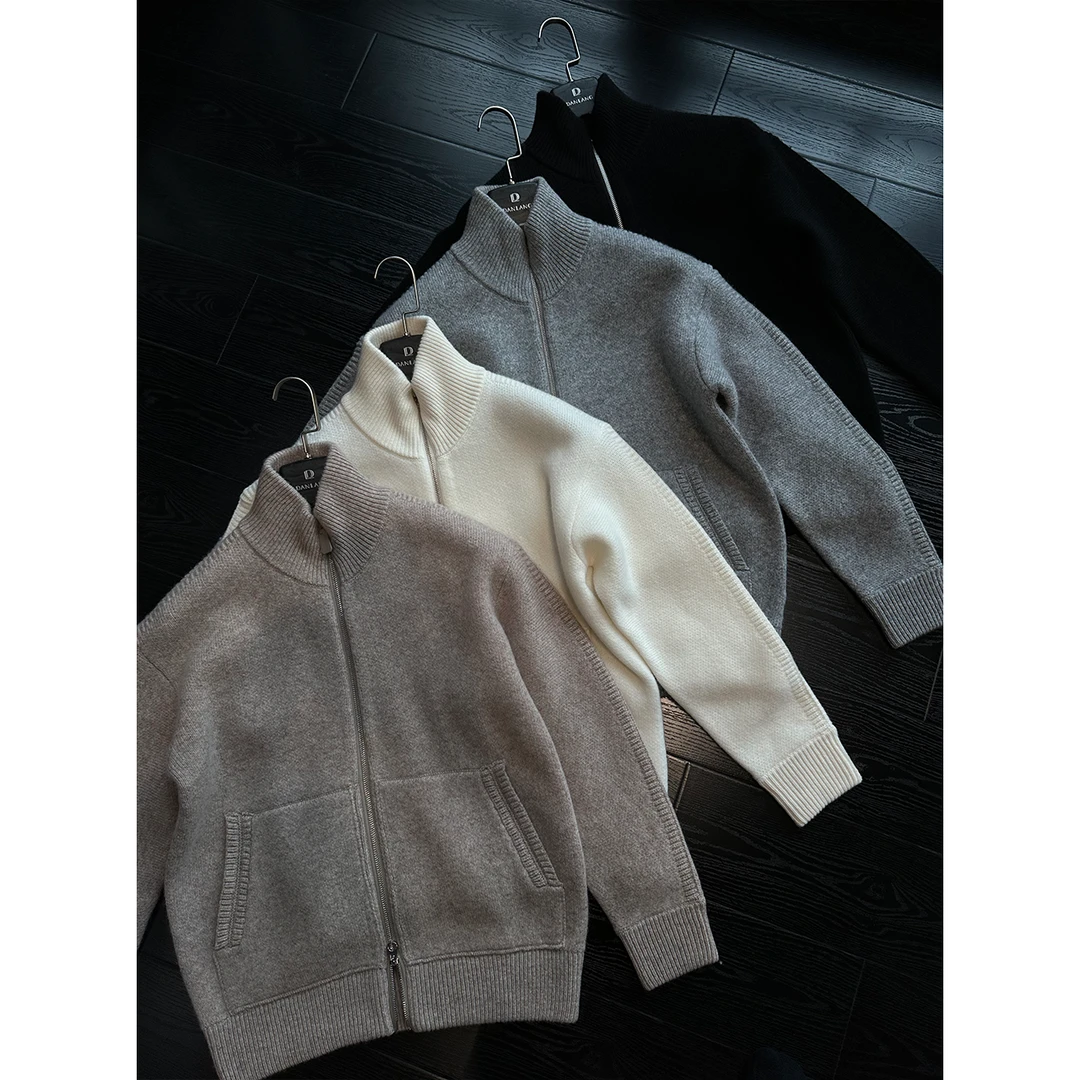 DAN LANG 134# 立领双拉链厚款针织外套时尚百搭休闲秋冬