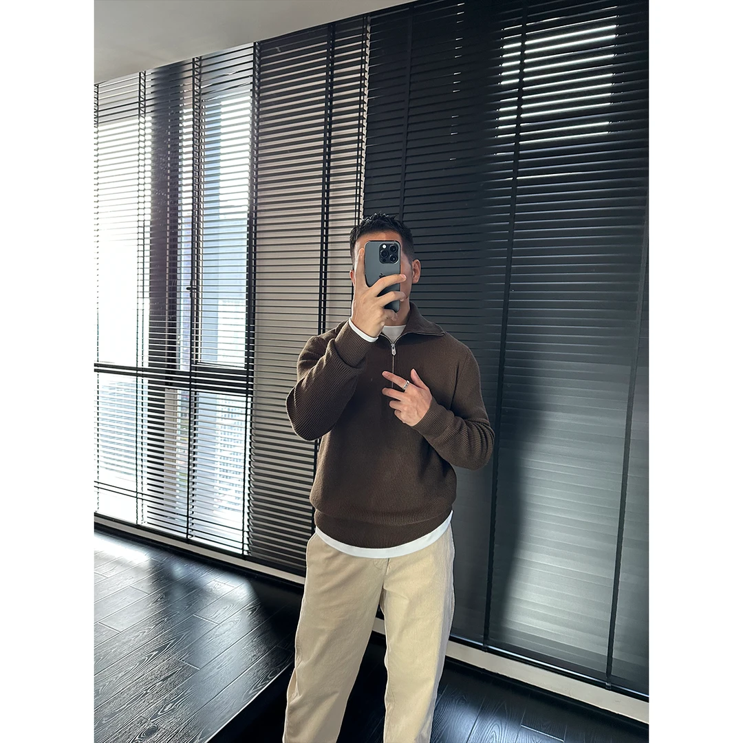 DAN LANG 128# 男士高领拉链翻领毛衣秋冬针织衫