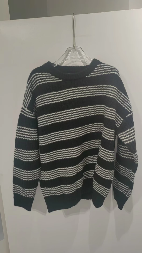 JOUOCOKO百分百羊毛条纹黑白配色均码大版毛衣