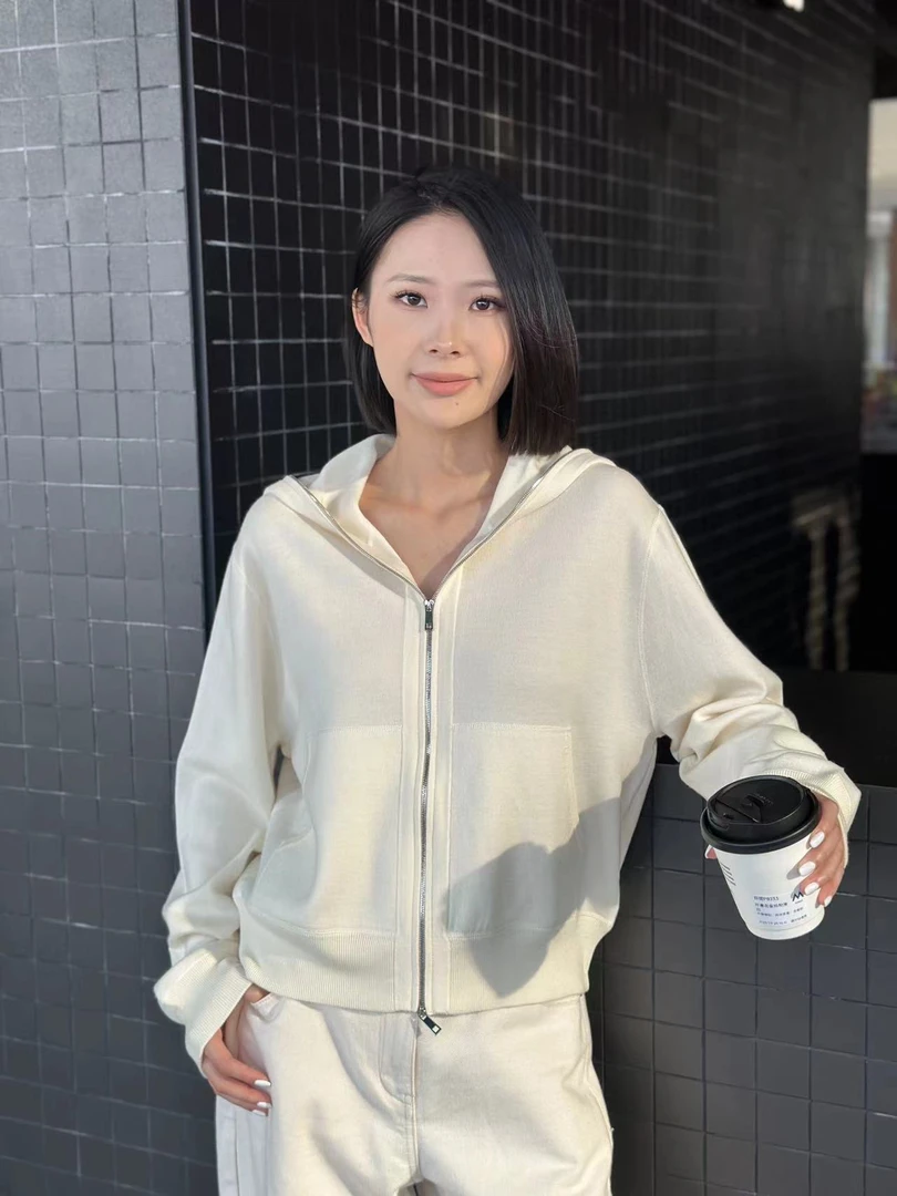 JOUOCOKO设计师品牌百分百羊毛连帽外套双头拉链净版卫衣