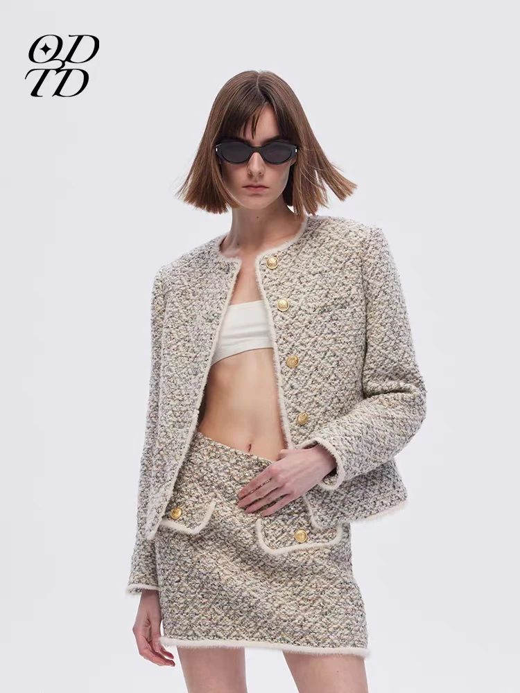 【ODTD 设计师品牌】24秋冬新款灰金色粗花呢羊毛外套女