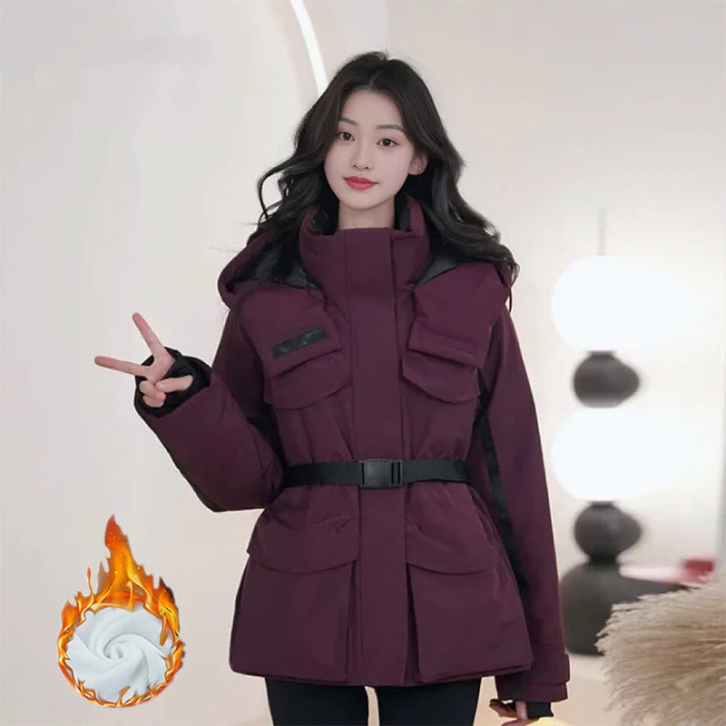 加绒加厚女士防风纯色冲锋衣时尚外套户外24112