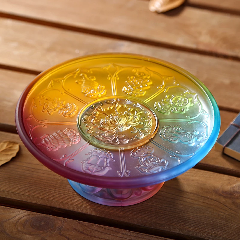 水琉璃果盘高脚盘家居客厅琉璃供盘水果果盘琉璃大气高档吉祥双11