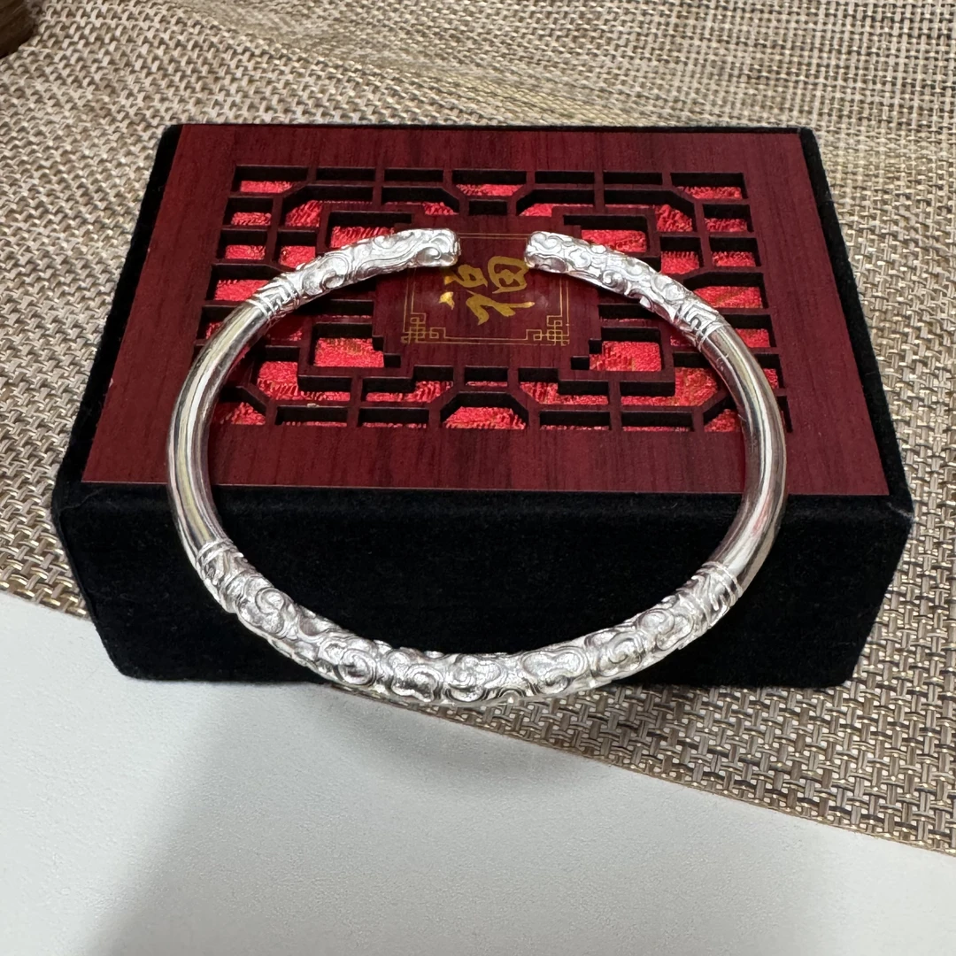 足银手镯 【27号】开口卷草纹手镯足银9999