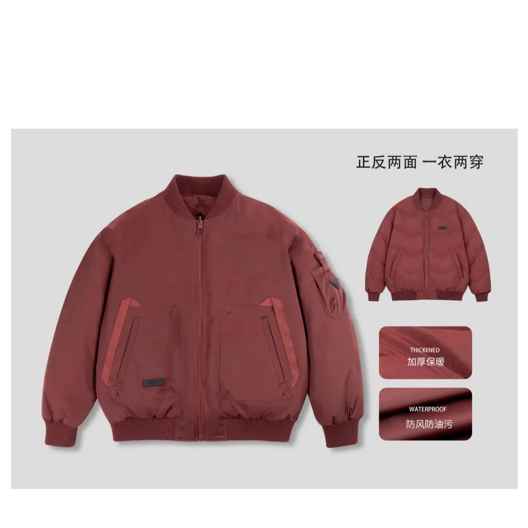 冬季双面穿棒球领大口袋飞行羽绒服保暖休闲款Y13-5553短款防风