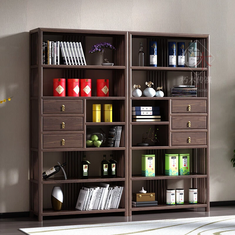 新中式博古架实木多宝阁茶叶展示柜摆件柜置物架客厅隔断书房书架