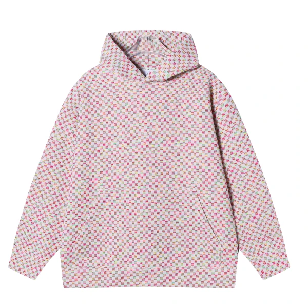 WY257款美式潮牌小香风针织撞色格子连帽卫衣男女同款休闲宽松