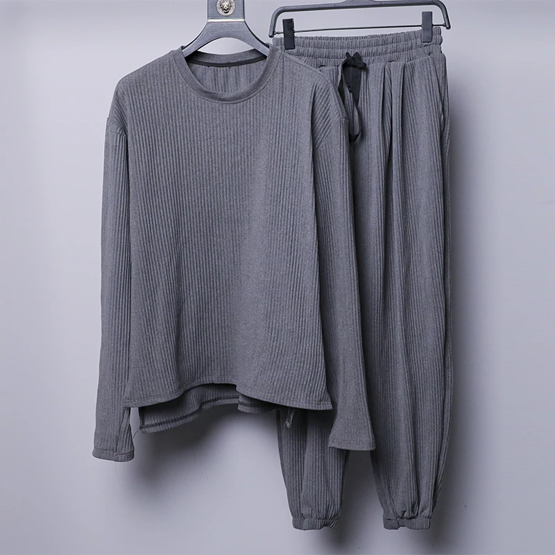 FJN男士长袖套装春秋季新款套头休闲外套宽松潮流两件套百搭