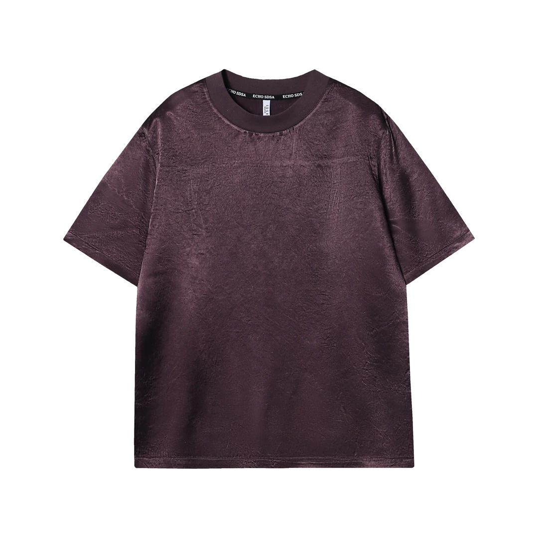 T1000夏季新款纯色褶皱男女同款上衣百搭潮流休闲短袖宽松圆领T恤