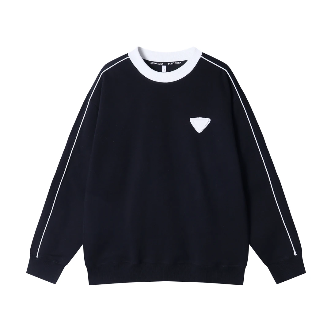 秋冬季新款时尚个性美式白条撞色倒三角圆领卫衣百搭情侣潮流上衣