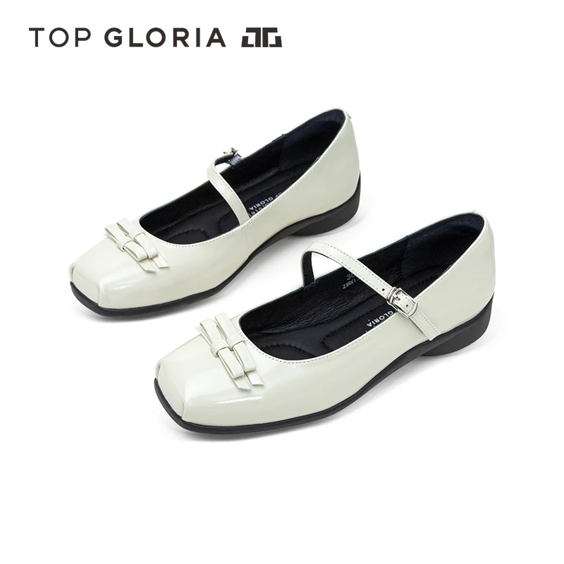 汤普葛罗2024秋冬新款方头蝴蝶结平跟单鞋甜美减龄玛丽珍舒适女鞋