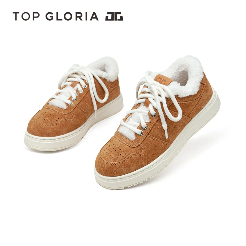 汤普葛罗2024秋冬新款时尚保暖休闲鞋圆头系带厚底加绒板鞋小白鞋