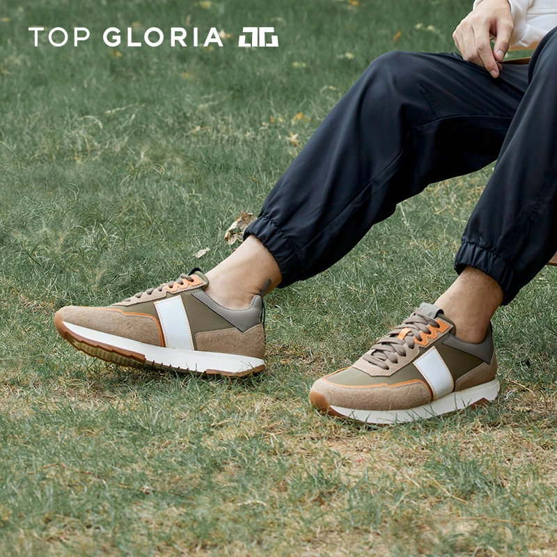 汤普葛罗2024秋冬新款时尚拼接厚底休闲鞋男士舒适透气运动鞋