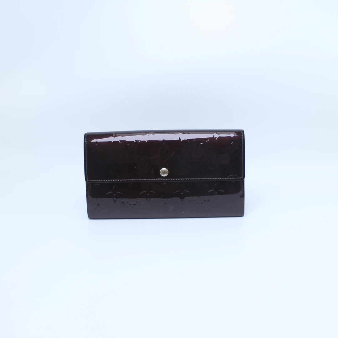95新 LouisVuitton/路易威登 车厘子色漆皮长款翻盖钱包TN3162