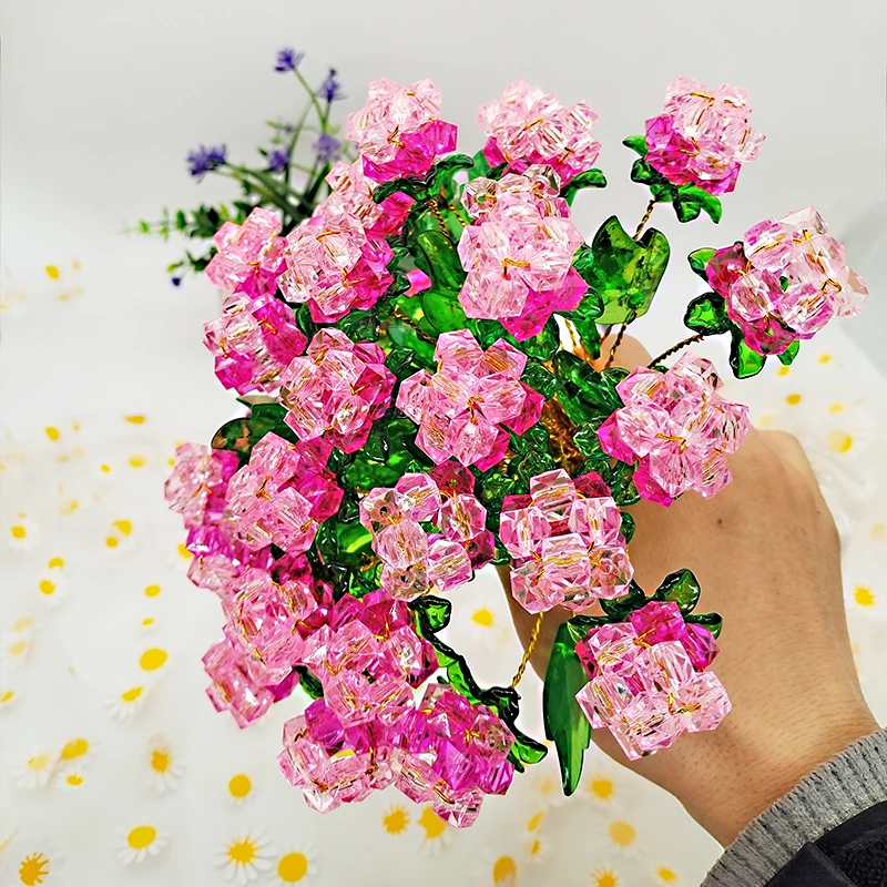 手工串珠绣球玫瑰花束装饰摆件花束手捧花编织材料点缀彩色纯手工