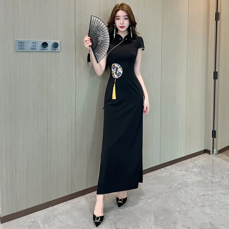 夜总店女装中式改良旗袍连衣裙长款性感紧身包臀长裙子夜场工作服