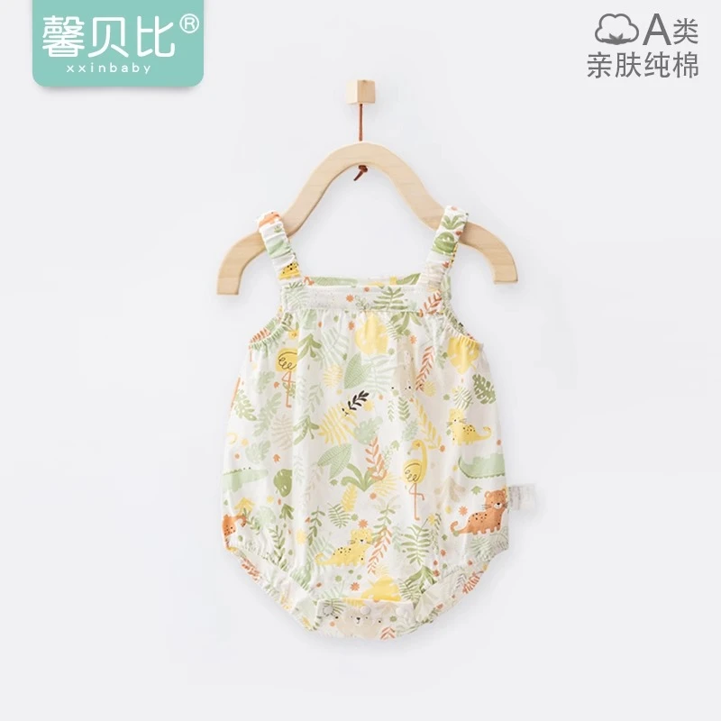 馨贝比女宝宝吊带连体衣夏季纯棉三角包屁衣薄款婴儿背心哈衣夏装