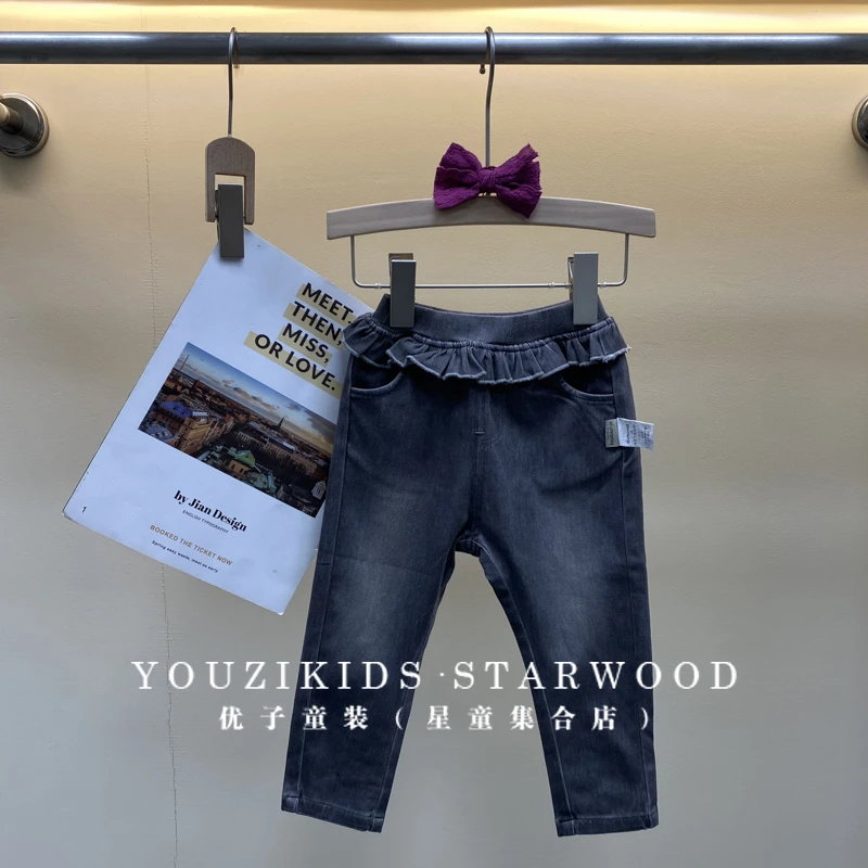 哎蔴蔴【春款浮力】春秋儿童牛仔裤9012870女小童宝黑色弹力牛仔裤