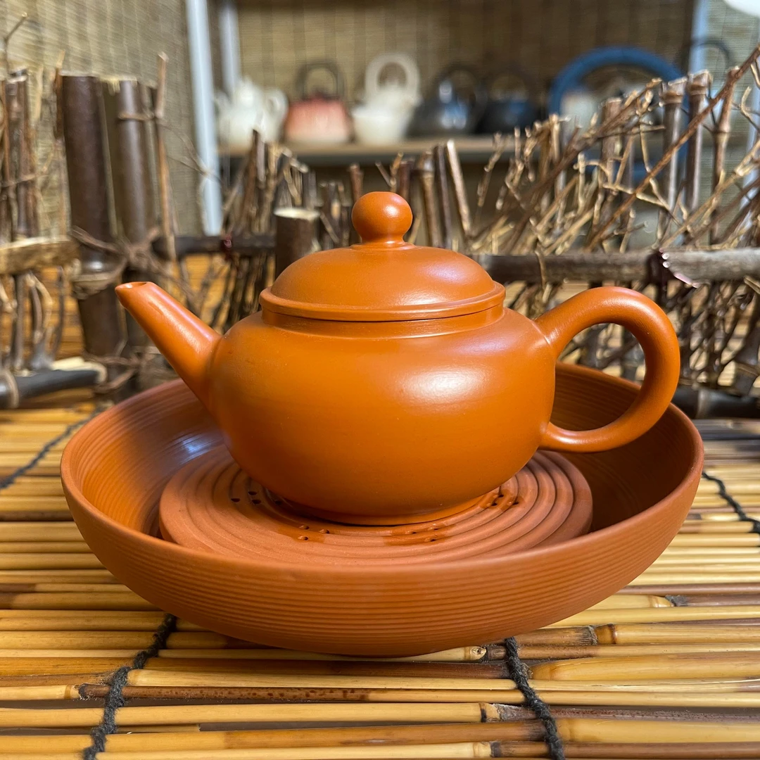 容山工坊纯手工朱泥壶手拉壶大师级作品紫砂壶水平壶