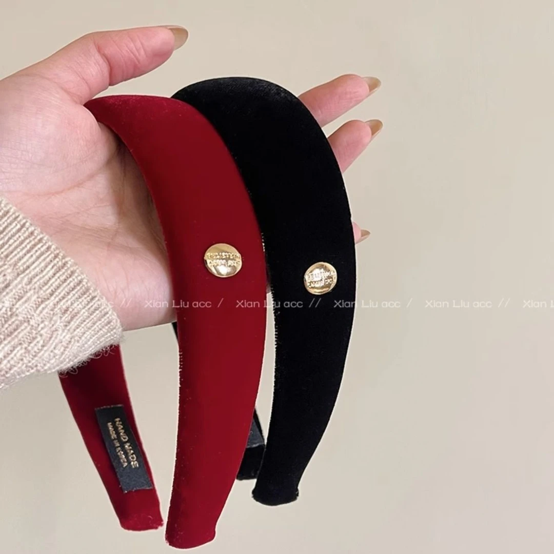fever同款金标黑色丝绒发箍女2023新款头箍高颅顶红色发饰头饰品