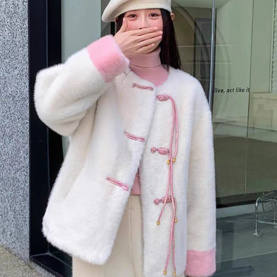 【莉姐优选96】2024冬季流苏盘扣外套加厚宽松撞色显瘦气质上衣外套