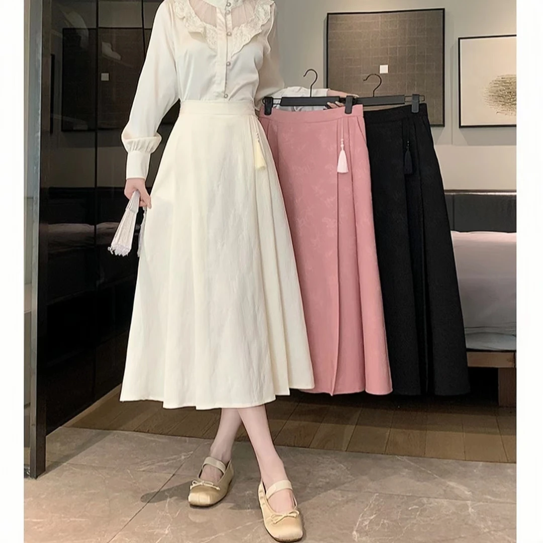 国风新中式春夏高腰显瘦半身裙女改良马面裙气质百褶裙中长款