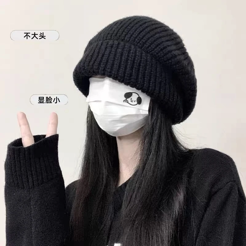 K022-ins复古纯色针织毛线帽休闲百搭秋冬季高级感冷帽时尚保暖帽