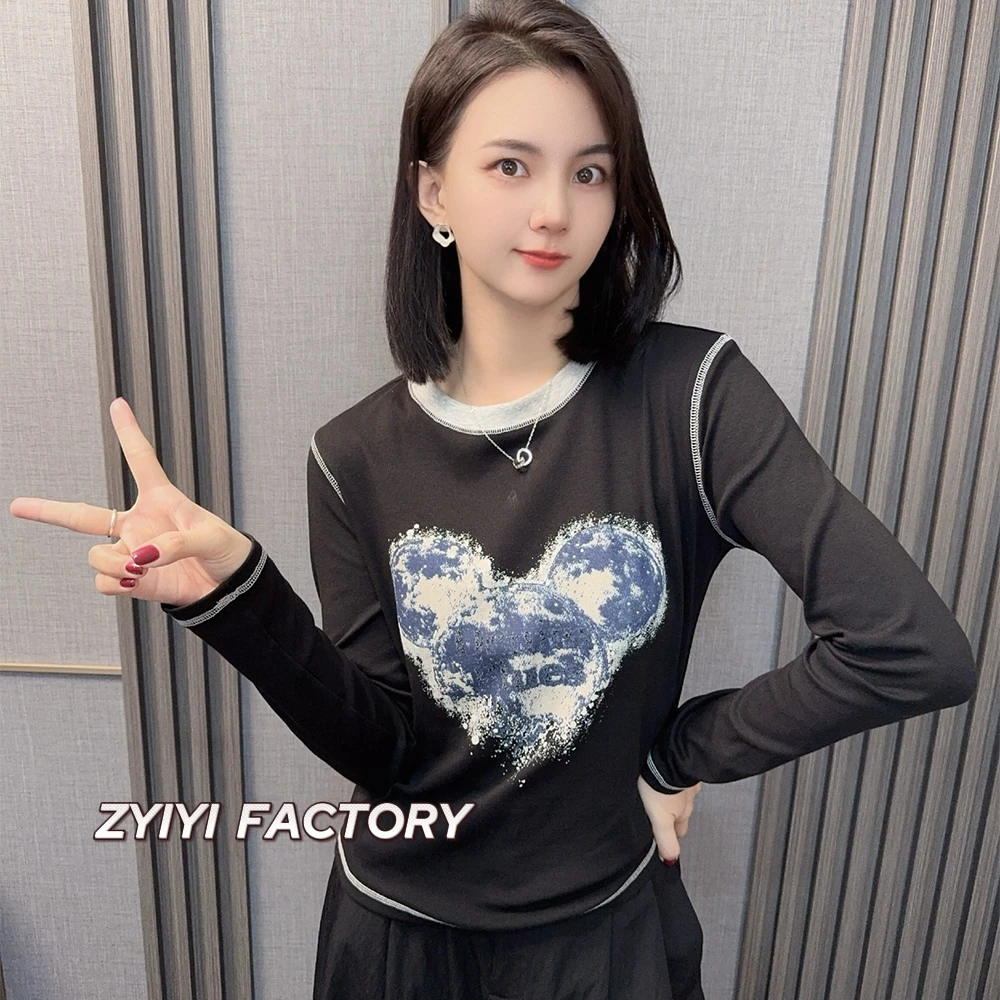 【三重星球】2024秋季新款长袖T恤修身显瘦休闲百搭上衣女