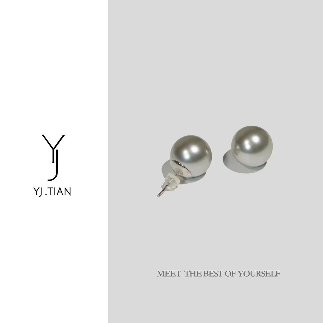 钛钢耳饰 YJ.TIAN高级质感清冷银灰色珠珠耳环-230920