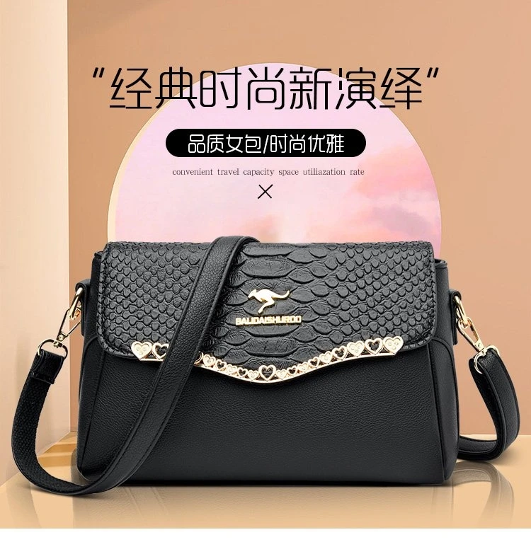 芭藜袋鼠新款2023斜挎单肩包时尚鳄鱼纹小方包妈妈包欧美时尚包包