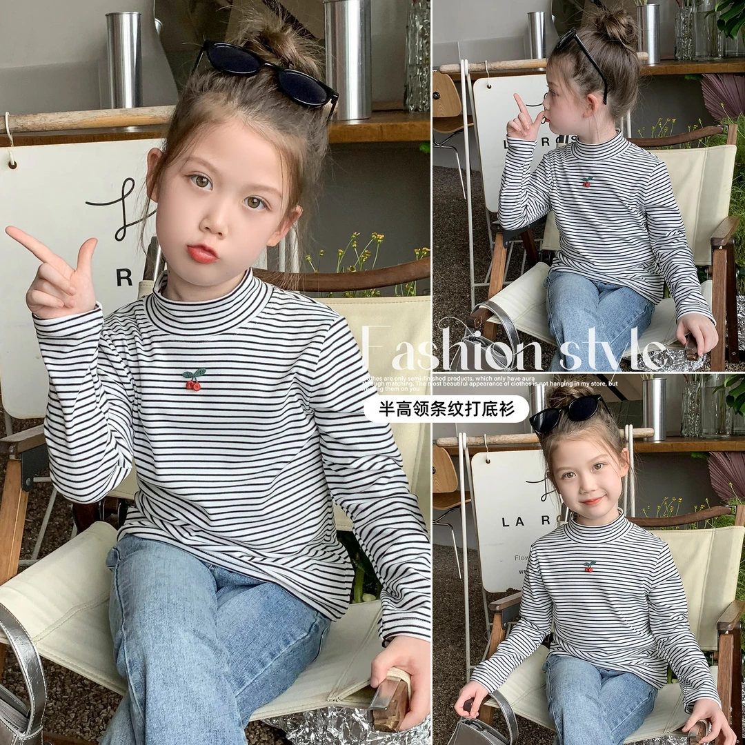 小菲特秋季女童装6-12岁中大童女宝条纹上衣儿童打底衫HAYQ34592