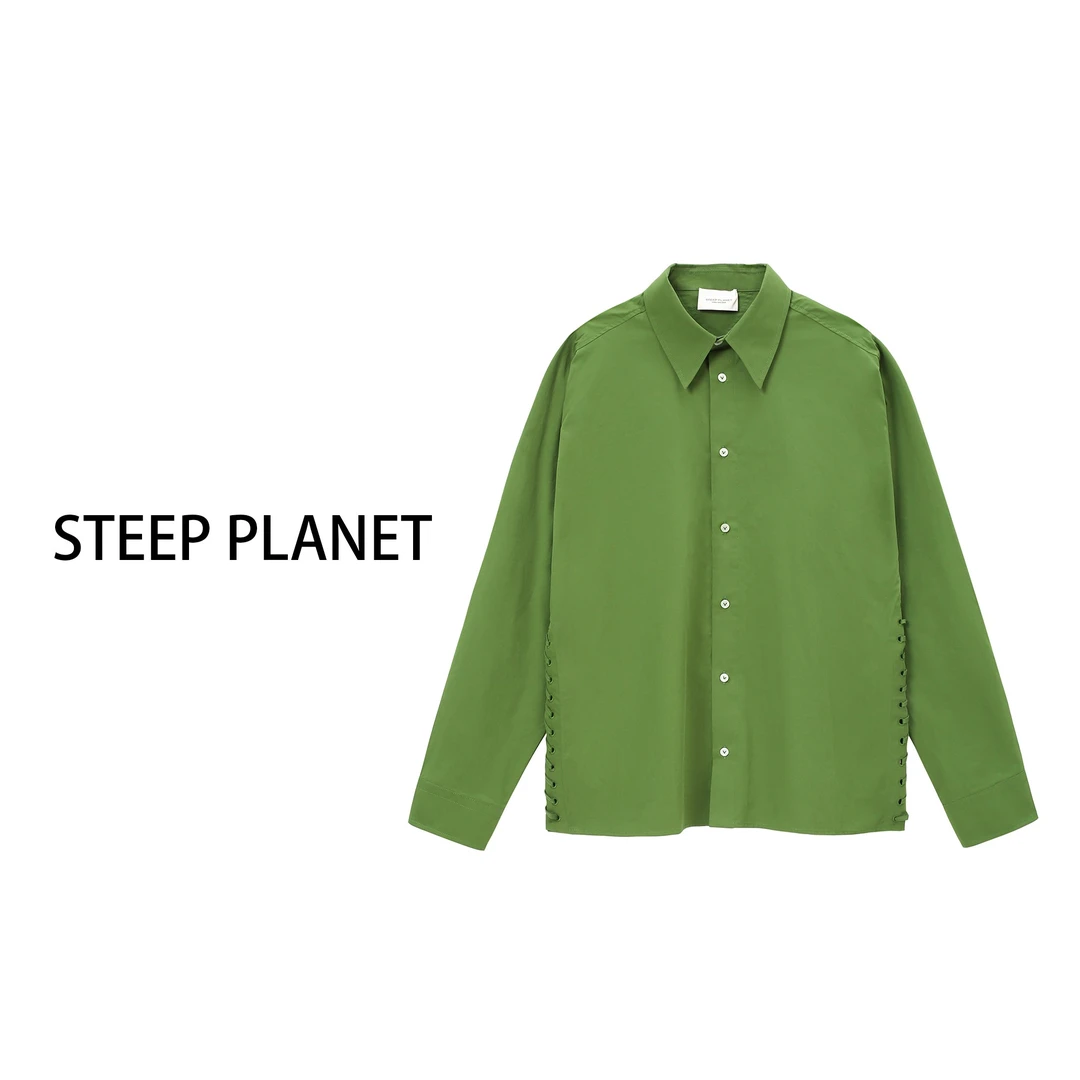 Steep Planet 百里香/ 重工编织拼接衬衫纯色宽松简约休闲长袖