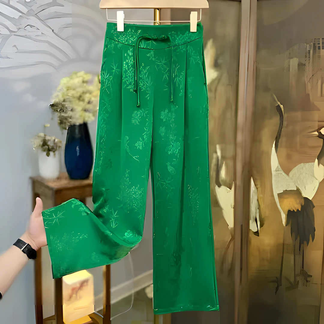 夏季新中式中国风重工提花春夏显高显瘦时尚丝滑垂感高个子直筒裤