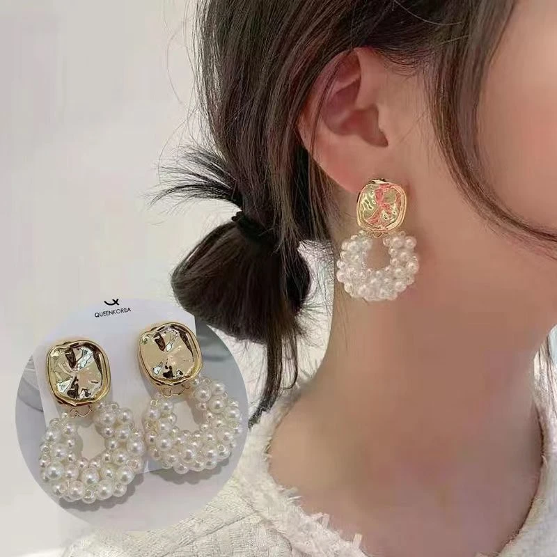 合金耳饰 小众花朵中古珠珠耳钉女925针耳饰气质耳坠轻奢高级时尚