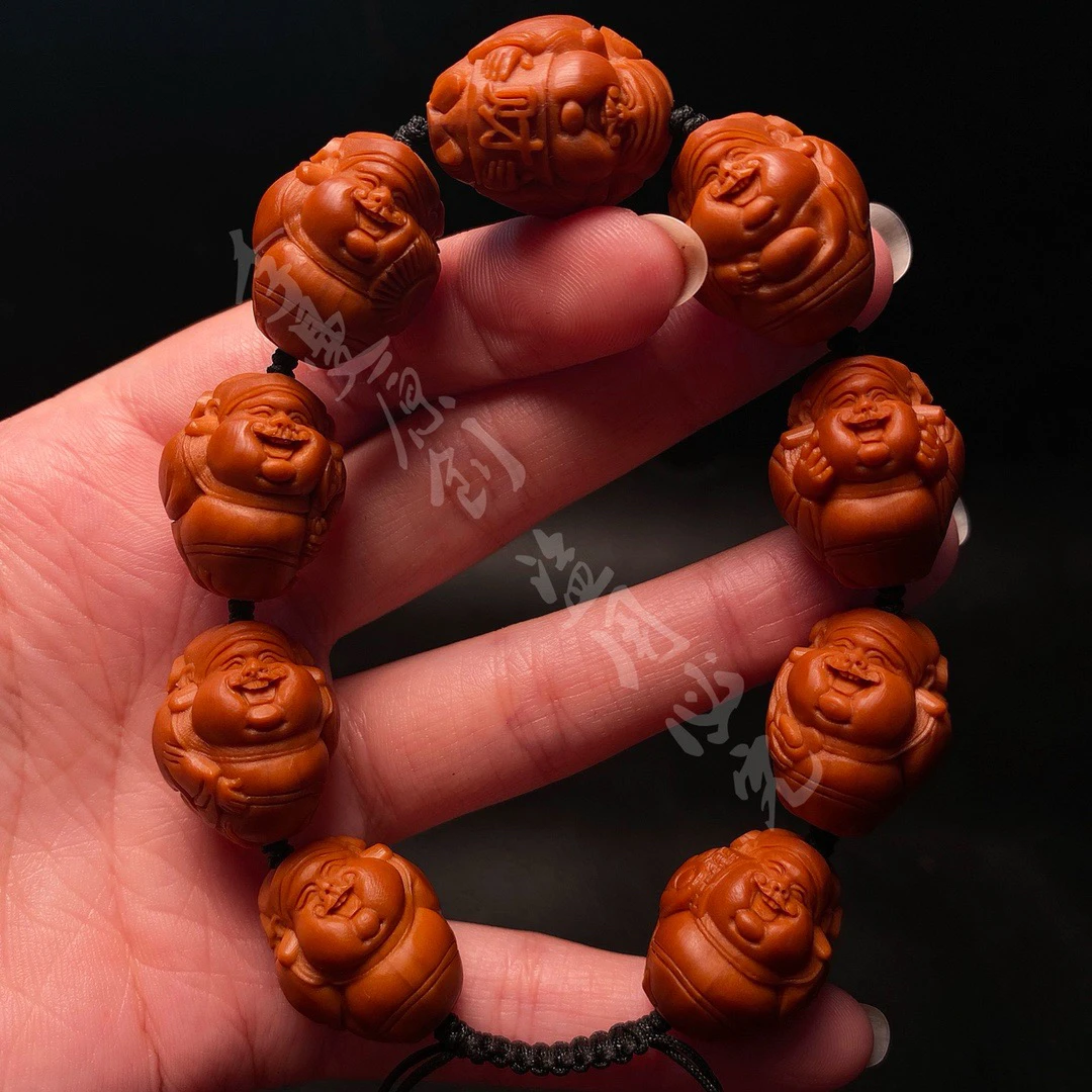 橄榄核雕老料雕刻「海派财神」手串橄榄胡男女文玩工艺品手串