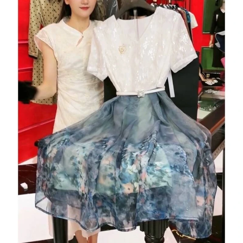 白色连衣裙2024夏新款小香风气质名媛高端女神范高级感修身S8598