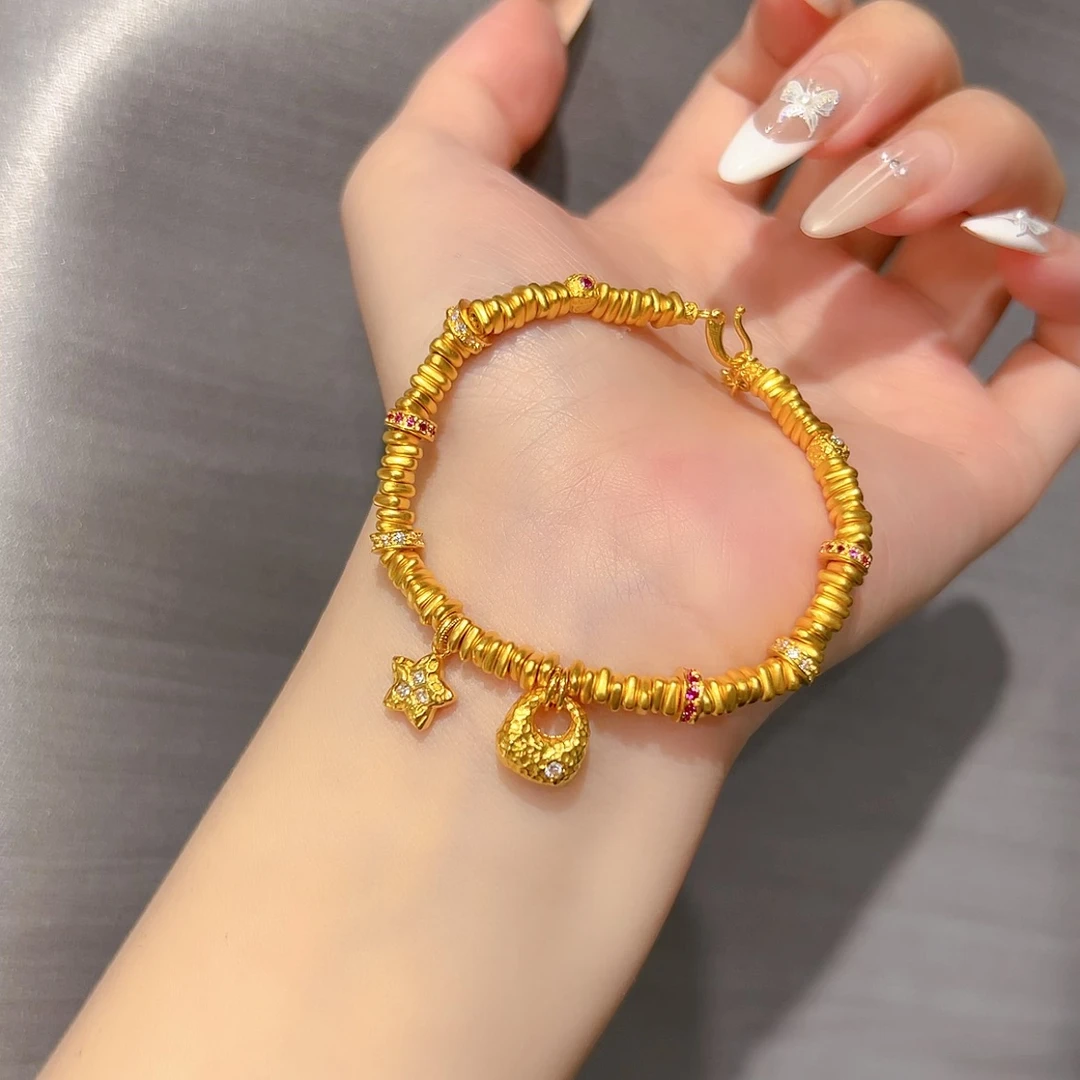 瑞诺黄金盘缠金坨星星手链新款足金999碎金子手串生日礼物送女友