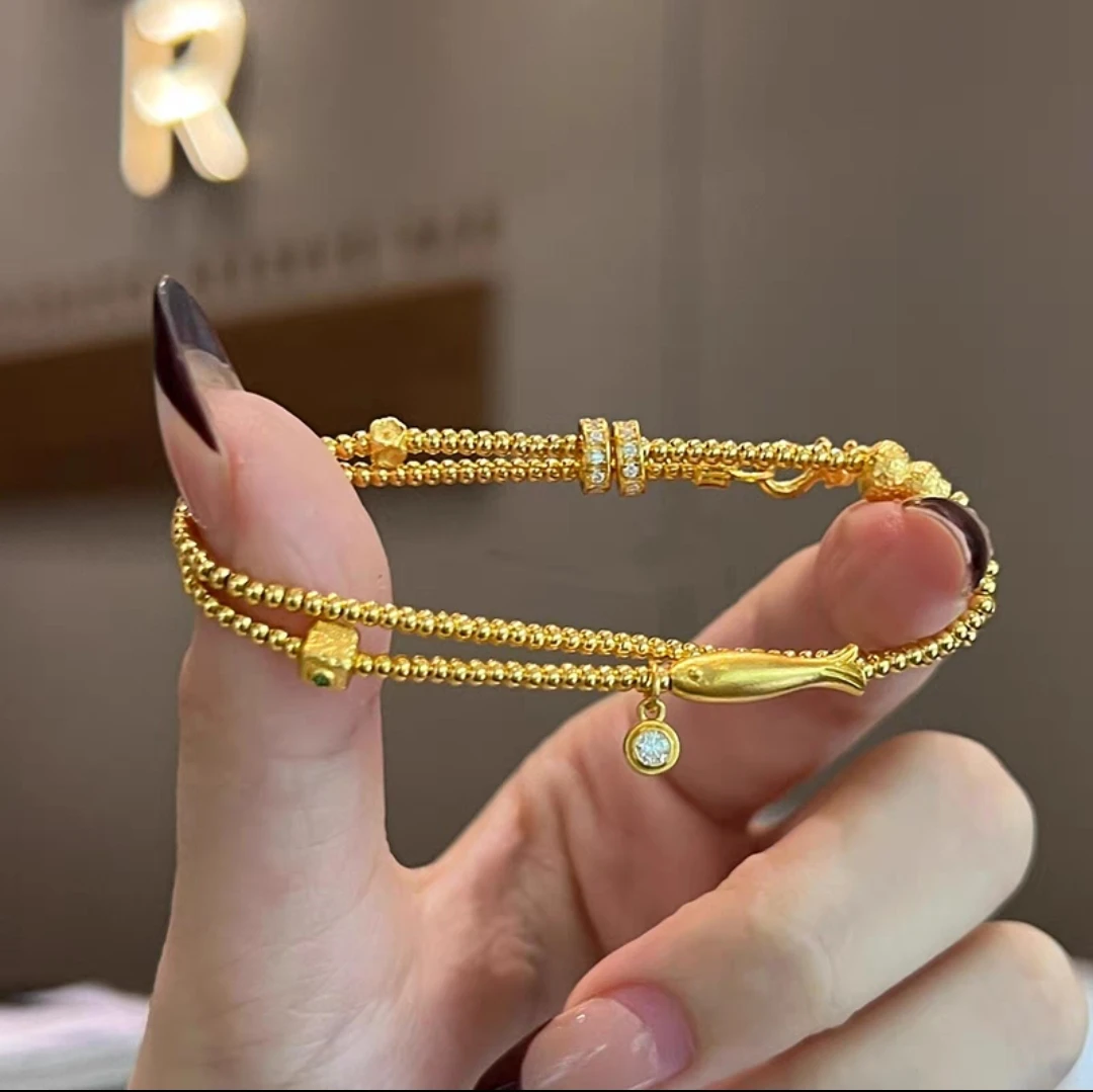 瑞诺黄金双层光珠葫芦手链女2025新款足金999手串生日礼物送女友