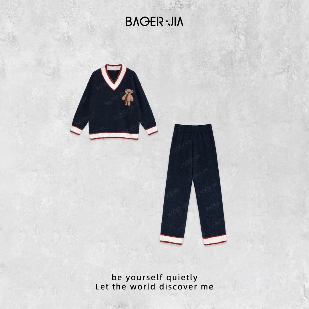 7-【家居服】宝儿家含幂BF47224410冬季时尚小熊舒适保暖上衣裤