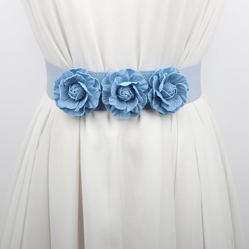 蓝色松紧弹力腰封腰带女2024新款配饰装饰配连衣裙子收腰高级感夏
