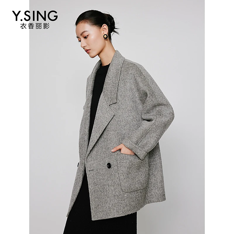 衣香丽影新款简约时尚百搭气质毛呢大衣时尚复古宽松毛呢中长款